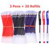 NONE Set di 3 penne gel + 20 ricariche 0,5 mm Nero Blu Rosso Inchiostro Diario Scrittura Materiale scolastico Cancelleria