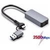 nku Adattatore Ethernet 2 in 1 USB 3.0 2.5G da tipo C a RJ45 2500Mbps Rtl8156B scheda di rete convertitore LAN Cat7/8 per Desktop portatile NAS