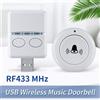 NONE Campanello senza fili USB DC 5V RF433 MHz Ricevitore del telecomando USB Smart Door Bell 30 Musica per la chiamata del letto di casa Chiamata emergente