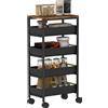 HOMCOM Carrello da cucina HOMCOM a 5 livelli, carrello di servizio con ruote, carrello portaoggetti con 4 cassetti scorrevoli, ripiano a R