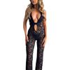 NONE Tuta da donna casual estiva con scollo all'americana, taglio svasato, in pizzo, trasparente e senza schienale, stile streetwear