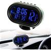 Riloer Termometro per auto Orologio digitale 12-24V Voltmetro Sveglia LCD temperato con 2 retroilluminazione (blu/rosso)