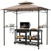 KOMFOTTEU Gazebo per Barbecue da Esterno, a 2 Livelli con 2 Ripiani, 6 Ganci, Gancio a Soffitto e Apribottiglie, Pergola per BBQ Impermeabile per Giardino, Feste, Picnic, 242x150x250cm (Marrone)