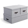 Bigso Box of Sweden Bigso Inge - Set di 3 scatole portaoggetti per dormire, bambini, lavoro o bagno, con coperchio, effetto lino, grigio chiaro