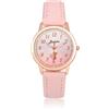 JSDDE Orologio da polso analogico al quarzo con numeri arabi, per ragazze e studenti, con quadrante con strass, cinturino in pelle PU, rosa
