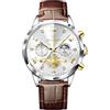 Poedagar Orologio da polso da uomo di lusso, al quarzo, impermeabile, luminoso, cronografo, in pelle, sportivo, business, classico, da uomo, Oro bianco