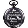 Tiong Orologio da taschino con scritta to my son, classico, vintage, al quarzo, con catena, regalo di compleanno o di Natale, Stile 15., Classico