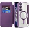 IMEIKONST Cover Magnetica per Samsung Galaxy S25 Plus con Slot per Carte, [Compatibile con MagSafe] [Blocco RFID] Custodia in Pelle PU Portafoglio Trasparente Case per Samsung S25 Plus. Viola JDCX