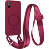 FMPCUON FNPCUON Cover Magnetica con Cordino per iPhone XS Max Compatibile con MagSafe,Ricarica Wireless, Placcatura Disegno Custodia con Collana Laccio Tracolla Regolabile Case.Rosso