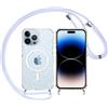 Yoedge Trasparente Glitter Cover Magnetica con Cordino per iPhone 15 Pro 6,1, Custodia Bling Brilla Laccio Tracolla Compatibile con MagSafe Magnetico Ricarica Wireless Case per iPhone 15 Pro, Blu