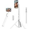 ATUMTEK Bastone Selfie 140cm, Treppiede Smartphone con Telecomando Bluetooth Ricaricabile, Selfie Stick Treppiede Estensibile in Alluminio, Compatibile con iPhone, Samsung e Telefoni Android (Bianco)