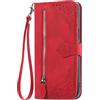 BLOTECH Custodia a Libro per OPPO Find X8 Flip Cover con chiusura magnetica, tasca con cerniera, in pelle PU,con 7 scomparti per carte di credito, con Cinturino da Polso Magnetica Fiore Cover,Rosso