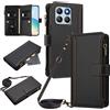FANFO Borse Tracolla Cover per Honor X8b, Scomparto con cerniera Pelle Flip Custodia per Telefono, Portafoglio Multifunzione Porta Custodia. Black