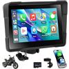 Motorsi Schermo Carplay per Moto con Senza Fili CarPlay e Android Auto, 5 Pollici Impermeabile Touchscreen, Doppio Bluetooth, Navigazione GPS, Siri/G00gle Assistente, Plug-and-Play +64G Card