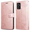 DENDICO Cover per Galaxy M52 5G, Portafoglio Custodia in PU Pelle per Samsung Galaxy M52 5G, Antiurto Cover a Libro con Slot per Carte, Oro Rosa