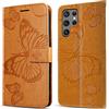 DENDICO Cover per Galaxy S22 Ultra, Portafoglio Custodia in PU Pelle per Samsung Galaxy S22 Ultra, Antiurto Cover a Libro con Slot per Carte, Giallo