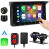 VSYSTO Wireless Carplay e telecamera da cruscotto per moto Android Auto con touchscreen da 5", telecamera anteriore e posteriore HD1080P, WiFi, Bluetooth, GPS, sensore pressione pneumatici