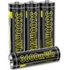 JUBOTY 8 batterie ricaricabili agli ioni di litio AA da 1,5 V, 3600 mWh di lunga durata, batteria ricaricabile AA agli ioni di litio (nero, 4 batterie AA da 3600 mW)