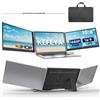 KEFEYA Triplo Schermo Portatile da 15,6, HDR IPS Monitor Portatile FHD 1080P per Laptop, Cura degli occhi Monitor Estesi per Schermo da 12-17,3, Plug-play per macOS Windows Chrome Xbox PS4/5 Switch