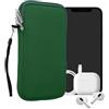 kwmobile Custodia in Neoprene con Zip per Smartphone XL - 6,7/6,8 - Astuccio Portacellulare a Sacchetto con Cerniera - Borsa in verde muschio