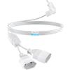 HITRENDS Prolunga a 2 prese europee, cavo di alimentazione 1,5 m, cavo di alimentazione 2 in 1, tripla spina di tipo C, 0,75 mm², max. 2,5 A/250 V, per TV PC, monitor, monitor, lampada, bianco