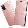 DENDICO Cover per Galaxy A03S, Portafoglio Custodia in PU Pelle per Samsung Galaxy A03S, Antiurto Cover a Libro con Slot per Carte, Oro Rosa