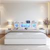 KeepGoon Letto contenitore matrimoniale 140x200cm, in PU, con testiera apribile, striscia luminosa a LED e interfacce USB e Type-C, con rete a doghe, con funzione di stoccaggio