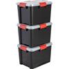 Iris Ohyama, Scatole Portaoggetti Ermetiche in Plastica, 20L, Set di 3, Nero, Coperchio Impermeabile, con Chiusura, Impilabile, Per Esterni, Garage, Vestiti, Antipolvere, Senza BPA, DDAT-SD