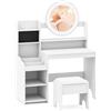 COSTWAY Toeletta Trucco per Bambina con Sgabello, Set Tavolo Trucco in Legno con Specchio Luci LED, Scaffale Aperta, Spazi per Annelli e Sgabello Imbottito, Mobile da Principessa per 3+ Anni (Bianco)