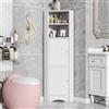 Merax Armadietto angolare per bagno, armadio ad angolo stretto, unità di stoccaggio per bagno, mobili da bagno con 2 ante e ripiano portaoggetti aperto, vassoio regolabile