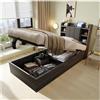 Wyibwy Letto singolo 90 x 200 cm con sistema idraulico, testiera con vano contenitore, porta USB e presa Tape-C, letto in legno, letti singoli (senza materasso) (Grigio, 90x200cm)