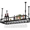 Royyalpa Scaffale per vino da appendere al soffitto, nero, industriale, vintage, per bar, ristorante, caffetteria, cucina, 100 x 35 x 35-55 cm