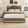 DAHUEN Letto 140 x 200 cm con LED e porte USB/Type-C, letto matrimoniale imbottito con testiera per lettino, rete a listelli, 4 cassetti con ruote, telaio letto moderno per adulti e adolescenti (grigio, 140