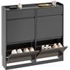 SoBuy Scarpiera Salvaspazio Slim con 4 Ante Ribaltabili e 2 Cassetti | Mobile scarpiera, grande capacità, ideale per ingresso, corridoio e piccoli appartamenti, 98x19x95 cm, Nero, FSR169-SCH