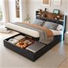 BRILVERDE Letto imbottito 160x200 con Contenitore, letto matrimoniale con LED/USB, letto funzionale con testiera, struttura letto con rete a doghe, PU (Nero, 160 x 200 cm)