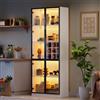 Witimisy Vetrina in vetro con ante in vetro con LED, armadio alto, vetrina, elegante credenza con doppie porte, scaffale in vetro e porta vino, 80 x 35 x 200 cm