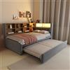 Moimhear Divano letto 90 x 200, letto estraibile 90 x 190 con presa USB e molti scomparti, letto imbottito, divano letto multiuso, letto singolo (grigio)