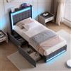 BRILVERDE Letto imbottito 90x200 con Contenitore, letto singolo con USB e LED, letto con cassetti, letto funzionale con testiera, struttura letto con rete a doghe, Lino (Grigio, 90 x 200 cm)