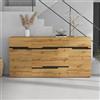 NNJN Armadietto da soggiorno, credenze con 2 ante per armadio, 4 cassetti, armadietto per sala da pranzo, ampi armadietti senza maniglie, mobili per divano, colore legno + nero, 160 x 40 x 80 cm