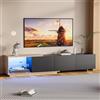 MISNODE Mobile TV 240 cm, Pannello Porta TV Basso Lucido con illuminazione a LED, Mobili Soggiorno, Moderno Mobile Sotto TV, Mobili TV in legno con 3 Cassetti, Nero (Nero, 240 cm)