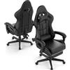 Huracan Sedia da Gaming Ergonomica con Funzione Massaggio, Gaming Chair in PU Traspirante, Altezza Regolabile, Braccioli Regolabili e Poggiapiedi Estraibile, Supporto per Testa e Zona Lombare, Nero