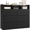 WOLTU Cassettiera con 6 Cassetti, 3 Scomparti Aperti e 1 Piano a Bordi Rialzati, 120x40x100 cm, Mobiletto Salvaspazio in Legno Ingegnerizzato, per Camera da Letto, Soggiorno, Ingresso, Nero