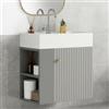 Merax Mobile bagno sospeso 50 cm con lavandino in resina - salvaspazio e compatto per bagno, lavanderia o toilette ospiti │ Design moderno a righe verticali (bianco e grigio)