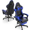 Huracan Sedia Gaming Ergonomica con Funzione Massaggio, Gaming Chair con Memory Foam, Altezza Regolabile, Rivestimento in PU, Braccioli e Poggiapiedi, Poltrona da Gamer per Home Office e Gamer, Blu