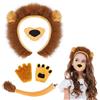 AOOWU 5 Pezzi Costume da Leone, Set di costumi di animali Accessori, Leone Fantasia Accessori, con Coda Naso Orecchie Fascia Guanti, per Bambini e Adulti Costume di Halloween Forniture per Feste