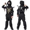 Udekit Set completo da ninja nero per bambini con cappuccio e maschera, include foderi posteriori e spade giocattolo, ideale per travestimenti e cosplay