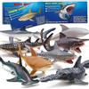 YeoNational&Toys Confezione da 8 Giocattoli Squali con Opuscolo Educativo, Set di Figure di Squalo Realistiche in Plastica Morbida per Bambini, Favori per Feste a Tema Animali Marini, Giocattolo per Piscina e Vasca da