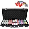 YUENFONG Set da poker da poker nero con 500 chip da poker laser di alta qualità, inclusi 2 ponti da poker, 5 dadi, 1 pulsante dealer e 2 chiavi, per feste, viaggi, gioco