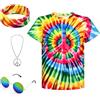 Prebene Costume da hippie da ragazzo 60 S anni '70 colorata, set di 4 accessori per bambini, blu/rosso, 6-8 Jahre