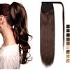 SEGO Extension Coda di Cavallo Capelli Veri Clip Fascia Unica 100% Remy Human Hair Umani Lisci Naturali Ponytail Extensions Aderire 35cm-80g # Castano Cioccolato
